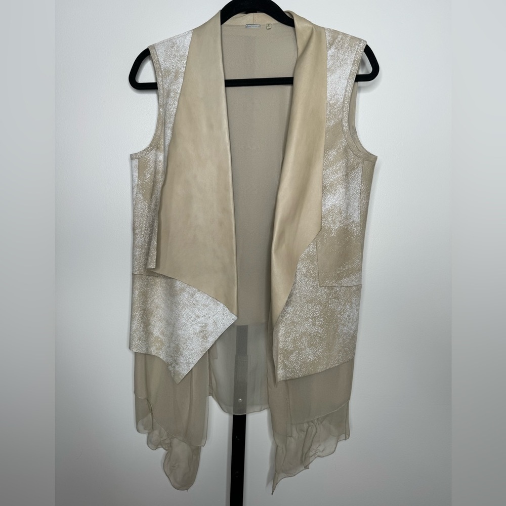 Elie‎ Tahari Betsy Distressed Leather & Silk Vest - Luxury Meets Edgy Elegance